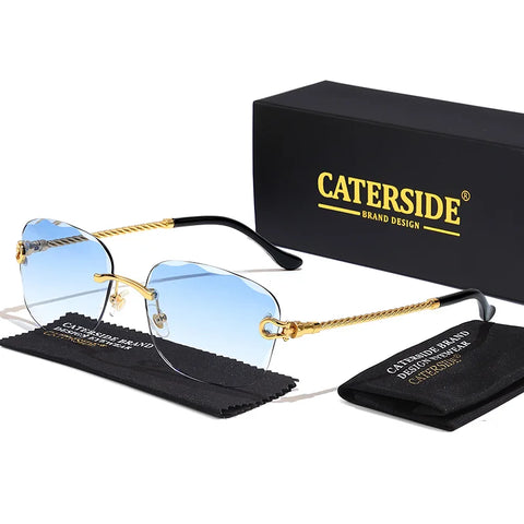 CATERSIDE Retro Randloze Gradiënt Zonnebril – UV400 Unisex Mode Zonnebrillen met Scherpe Lenzen