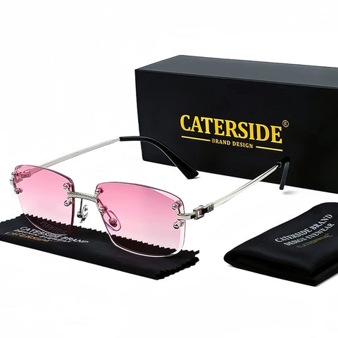 CATERSIDE Retro Randloze Vierkante Zonnebril met Gradiënt - Hoogwaardige UV400 Unisex Feestzonnebril