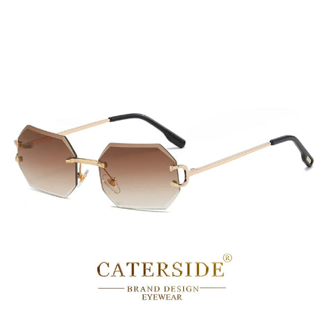 CATERSIDE Randloze Octagon Gradient Zonnebril – Vintage UV400 Unisex Zonnebrillen voor Reizen, Feesten en Zaken