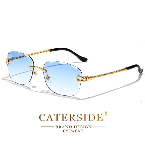 CATERSIDE Retro Randloze Gradiënt Zonnebril – UV400 Unisex Mode Zonnebrillen met Scherpe Lenzen