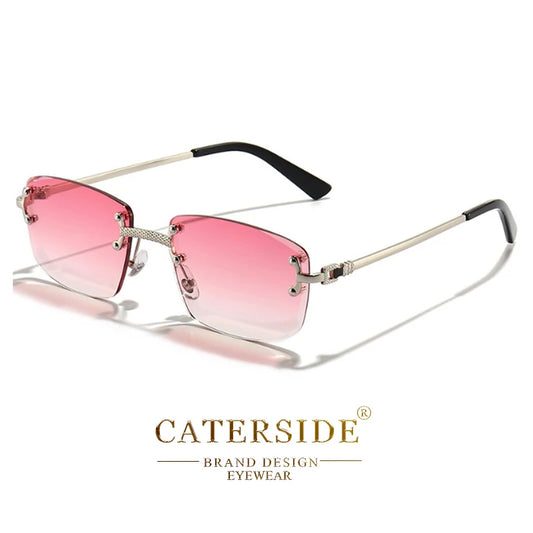 CATERSIDE Retro Randloze Vierkante Zonnebril met Gradiënt - Hoogwaardige UV400 Unisex Feestzonnebril