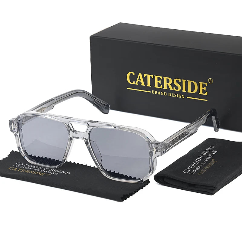 CATERSIDE Retro Punk Flat-Top Zonnebril – Dubbele Brug UV400 Unisex Reis- &amp; Feestzonnebril