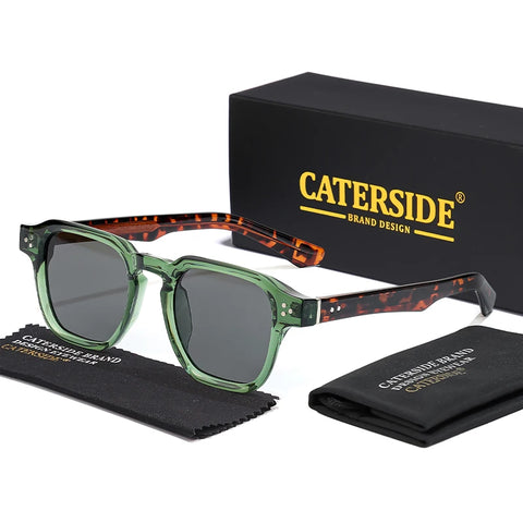 CATERSIDE Klassieke vierkante zonnebril – Core-Insert Temple Luxe UV400 Unisex zonnebril voor reizen, strand en festivals