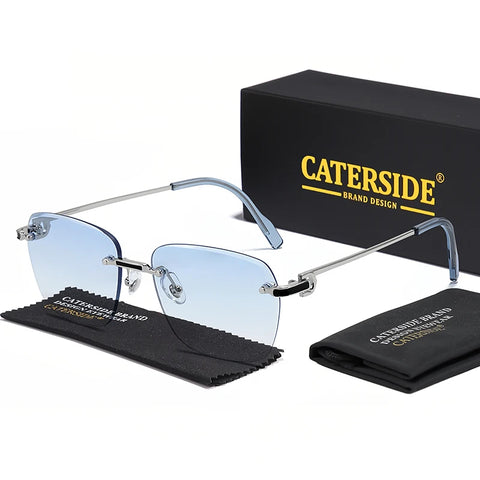 CATERSIDE Randloze pilotenzonnebril met gradiënt – Retro UV400 unisex zonnebrillen voor zaken en winkelen
