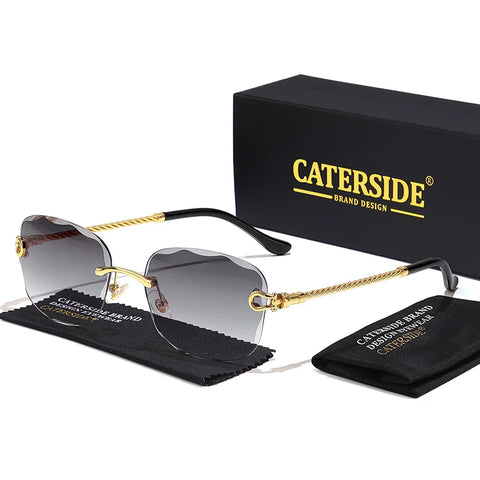 CATERSIDE Retro Randloze Gradiënt Zonnebril – UV400 Unisex Mode Zonnebrillen met Scherpe Lenzen