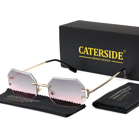 CATERSIDE Randloze Octagon Gradient Zonnebril – Vintage UV400 Unisex Zonnebrillen voor Reizen, Feesten en Zaken