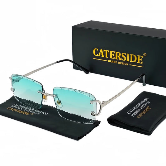 CATERSIDE Randloze vierkante zonnebril met gradiënt - Vintage Punk UV400 herenzonnebril met klein montuur