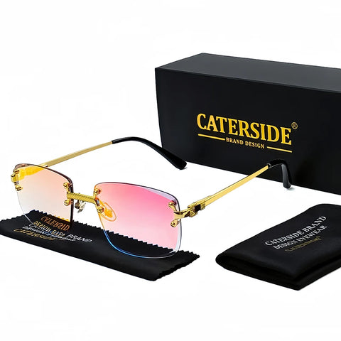 CATERSIDE Retro Randloze Vierkante Zonnebril met Gradiënt - Hoogwaardige UV400 Unisex Feestzonnebril