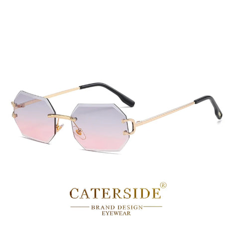 CATERSIDE Randloze Octagon Gradient Zonnebril – Vintage UV400 Unisex Zonnebrillen voor Reizen, Feesten en Zaken