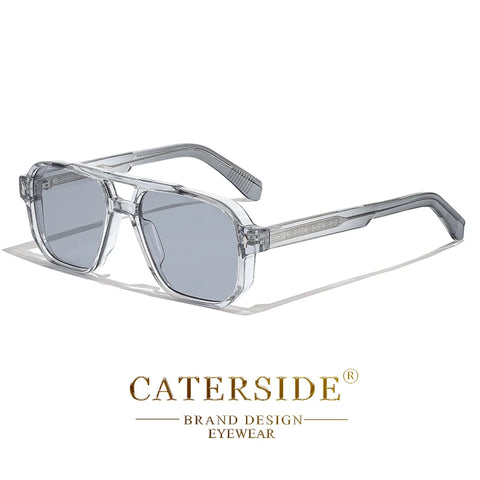 CATERSIDE Retro Punk Flat-Top Zonnebril – Dubbele Brug UV400 Unisex Reis- &amp; Feestzonnebril
