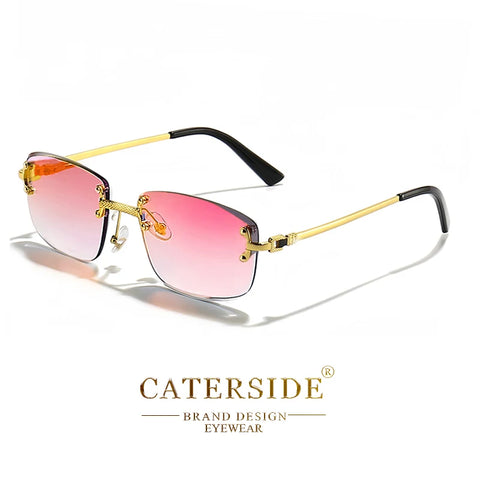 CATERSIDE Randloze Punk Rechthoekige Gradiënt Zonnebril – Luxe Metalen UV400 Unisex Sportzonnebril