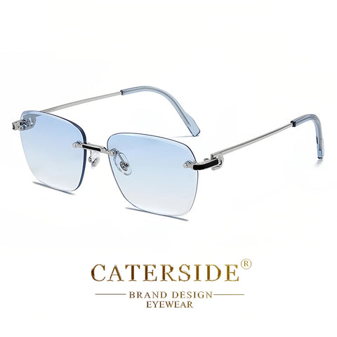 CATERSIDE Randloze pilotenzonnebril met gradiënt – Retro UV400 unisex zonnebrillen voor zaken en winkelen