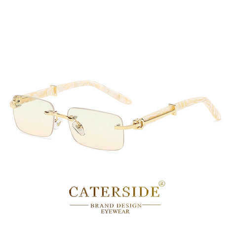 Caterside Kleine Vierkante Randloze Zonnebril – Luxe Rechthoekige UV400 Herenzonnebril
