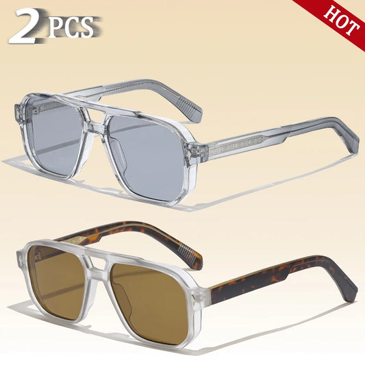 CATERSIDE Retro Punk Flat-Top Zonnebril – Dubbele Brug UV400 Unisex Reis- &amp; Feestzonnebril