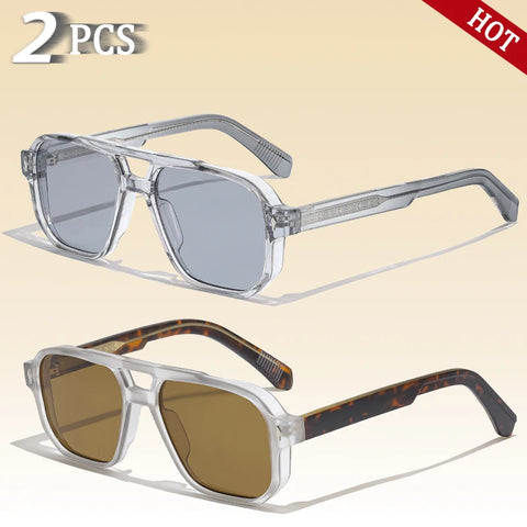 CATERSIDE Retro Punk Flat-Top Zonnebril – Dubbele Brug UV400 Unisex Reis- &amp; Feestzonnebril