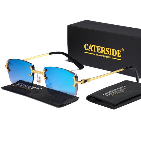 CATERSIDE Randloze Punk Rechthoekige Gradiënt Zonnebril – Luxe Metalen UV400 Unisex Sportzonnebril