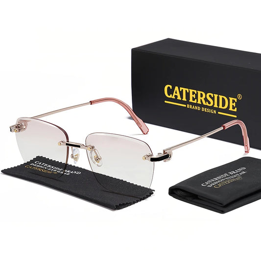 CATERSIDE Randloze pilotenzonnebril met gradiënt – Retro UV400 unisex zonnebrillen voor zaken en winkelen