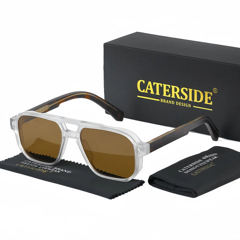 CATERSIDE Retro Punk Flat-Top Zonnebril – Dubbele Brug UV400 Unisex Reis- &amp; Feestzonnebril
