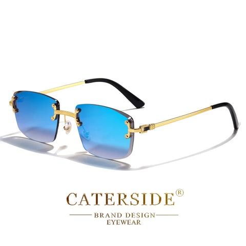 CATERSIDE Randloze Punk Rechthoekige Gradiënt Zonnebril – Luxe Metalen UV400 Unisex Sportzonnebril