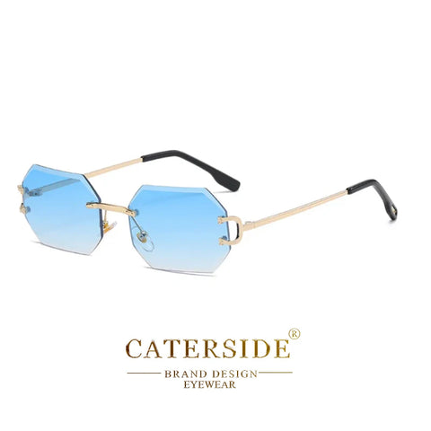 CATERSIDE Randloze Octagon Gradient Zonnebril – Vintage UV400 Unisex Zonnebrillen voor Reizen, Feesten en Zaken