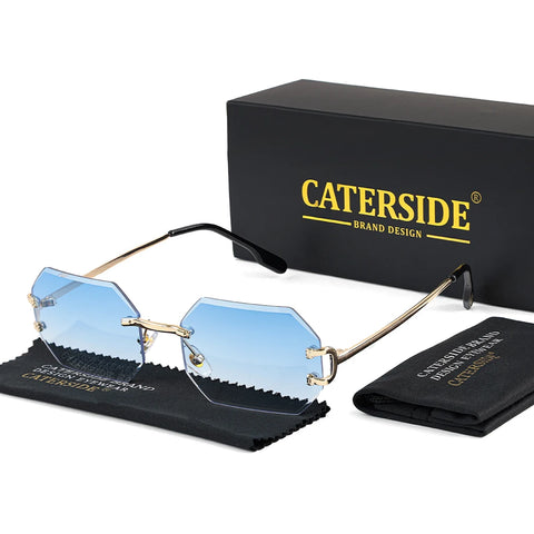 CATERSIDE Randloze Octagon Gradient Zonnebril – Vintage UV400 Unisex Zonnebrillen voor Reizen, Feesten en Zaken