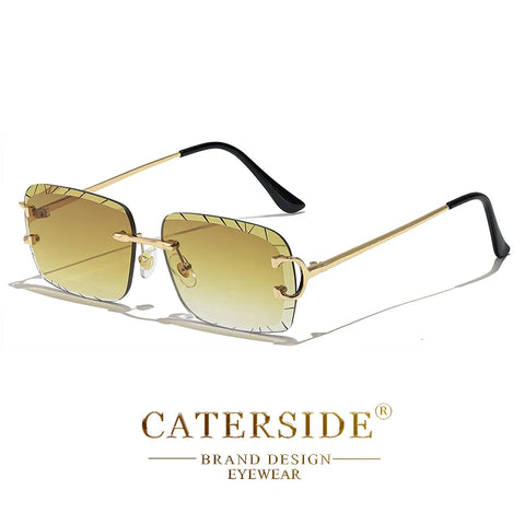 CATERSIDE Randloze vierkante zonnebril met gradiënt - Vintage Punk UV400 herenzonnebril met klein montuur