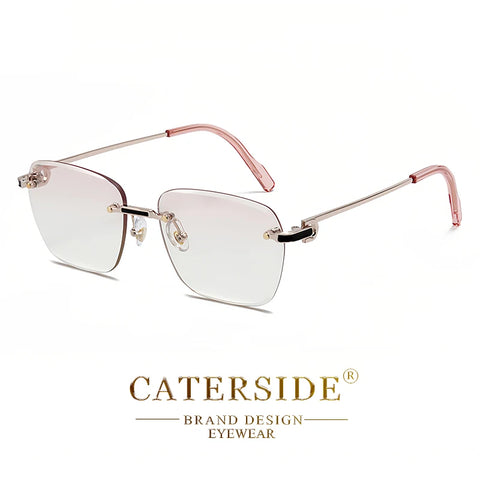 CATERSIDE Randloze pilotenzonnebril met gradiënt – Retro UV400 unisex zonnebrillen voor zaken en winkelen