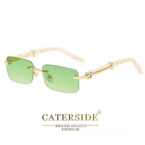 Caterside Kleine Vierkante Randloze Zonnebril – Luxe Rechthoekige UV400 Herenzonnebril