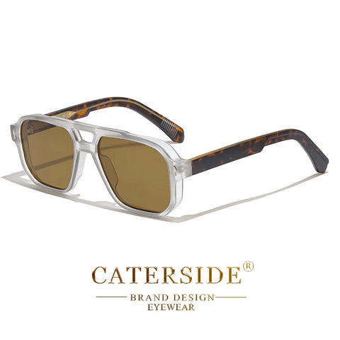 CATERSIDE Retro Punk Flat-Top Zonnebril – Dubbele Brug UV400 Unisex Reis- &amp; Feestzonnebril
