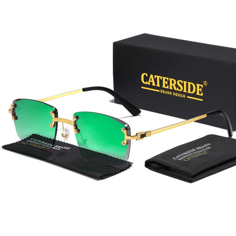 CATERSIDE Randloze Punk Rechthoekige Gradiënt Zonnebril – Luxe Metalen UV400 Unisex Sportzonnebril