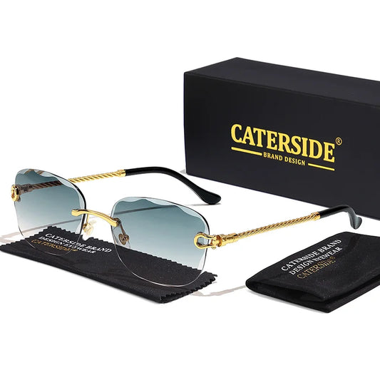 CATERSIDE Retro Randloze Gradiënt Zonnebril – UV400 Unisex Mode Zonnebrillen met Scherpe Lenzen