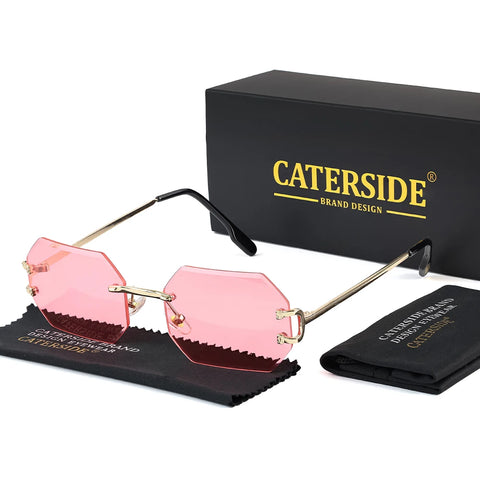 CATERSIDE Randloze Octagon Gradient Zonnebril – Vintage UV400 Unisex Zonnebrillen voor Reizen, Feesten en Zaken
