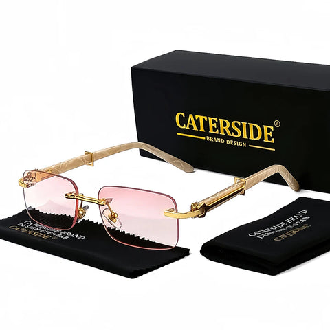 Caterside Kleine Vierkante Randloze Zonnebril – Luxe Rechthoekige UV400 Herenzonnebril