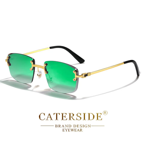 CATERSIDE Randloze Punk Rechthoekige Gradiënt Zonnebril – Luxe Metalen UV400 Unisex Sportzonnebril