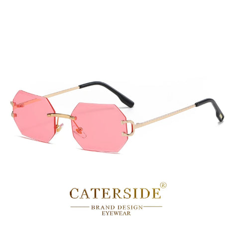 CATERSIDE Randloze Octagon Gradient Zonnebril – Vintage UV400 Unisex Zonnebrillen voor Reizen, Feesten en Zaken