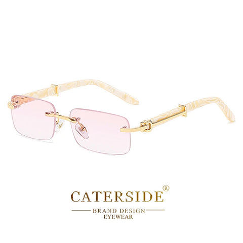Caterside Kleine Vierkante Randloze Zonnebril – Luxe Rechthoekige UV400 Herenzonnebril