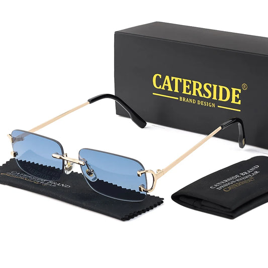 CATERSIDE Randloze Rechthoekige Zonnebril met Gradiënt – Wit Koper UV400 Unisex Klein Montuur