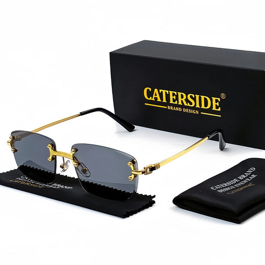 CATERSIDE Randloze Punk Rechthoekige Gradiënt Zonnebril – Luxe Metalen UV400 Unisex Sportzonnebril