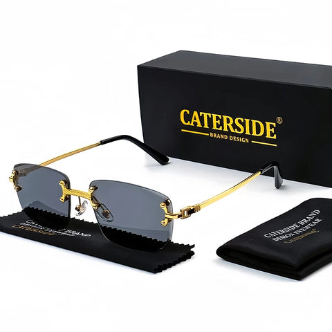 CATERSIDE Randloze Punk Rechthoekige Gradiënt Zonnebril – Luxe Metalen UV400 Unisex Sportzonnebril