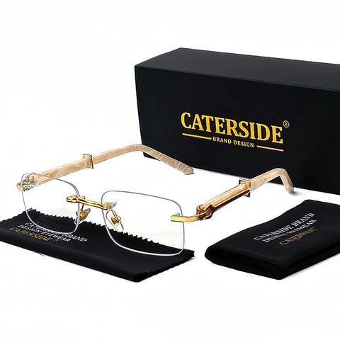 Caterside Kleine Vierkante Randloze Zonnebril – Luxe Rechthoekige UV400 Herenzonnebril