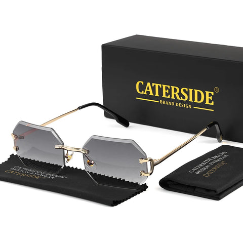 CATERSIDE Randloze Octagon Gradient Zonnebril – Vintage UV400 Unisex Zonnebrillen voor Reizen, Feesten en Zaken