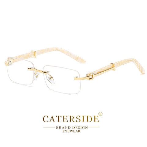 Caterside Kleine Vierkante Randloze Zonnebril – Luxe Rechthoekige UV400 Herenzonnebril