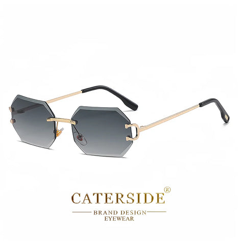 CATERSIDE Randloze Octagon Gradient Zonnebril – Vintage UV400 Unisex Zonnebrillen voor Reizen, Feesten en Zaken