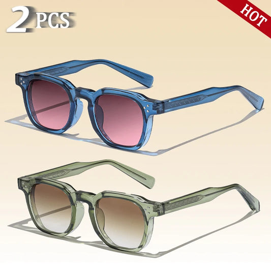 CATERSIDE Retro Punk Vierkante Zonnebril – Gepersonaliseerde UV400 Unisex Mode Zonnebrillen, Set van 2 Stuks voor Feesten &amp; Festivals