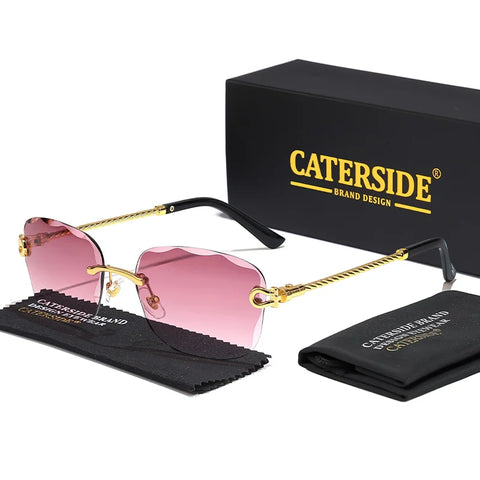 CATERSIDE Retro Randloze Gradiënt Zonnebril – UV400 Unisex Mode Zonnebrillen met Scherpe Lenzen