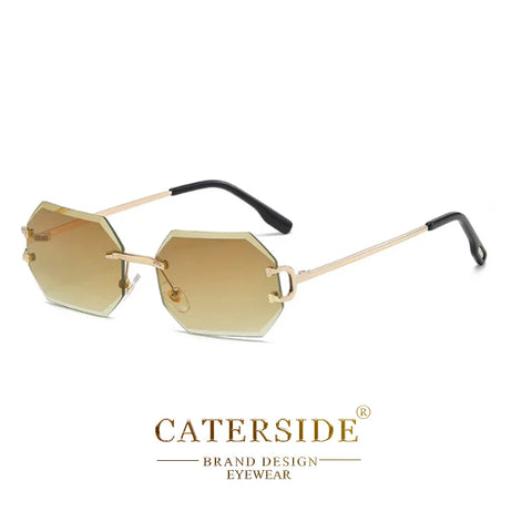 CATERSIDE Randloze Octagon Gradient Zonnebril – Vintage UV400 Unisex Zonnebrillen voor Reizen, Feesten en Zaken