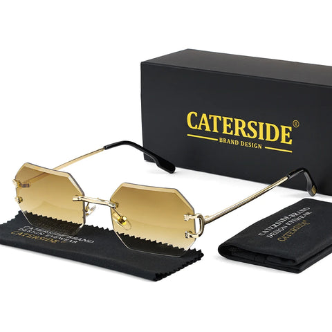 CATERSIDE Randloze Octagon Gradient Zonnebril – Vintage UV400 Unisex Zonnebrillen voor Reizen, Feesten en Zaken