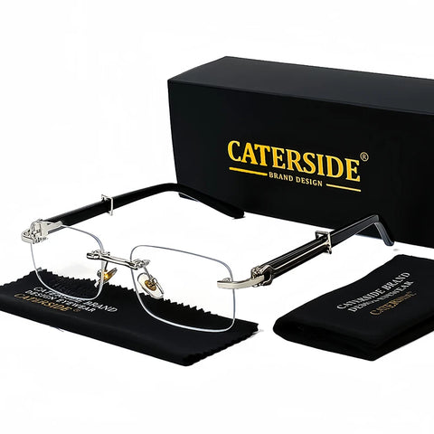 Caterside Kleine Vierkante Randloze Zonnebril – Luxe Rechthoekige UV400 Herenzonnebril