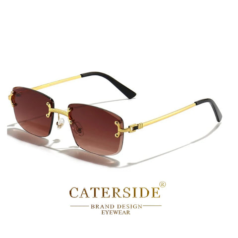 CATERSIDE Retro Randloze Vierkante Zonnebril met Gradiënt - Hoogwaardige UV400 Unisex Feestzonnebril