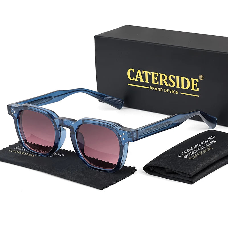 CATERSIDE Retro Punk Square Sunglasses – Personalized UV400 Unisex Fashion Shades, 2-Piece Set for Parties & Festivals